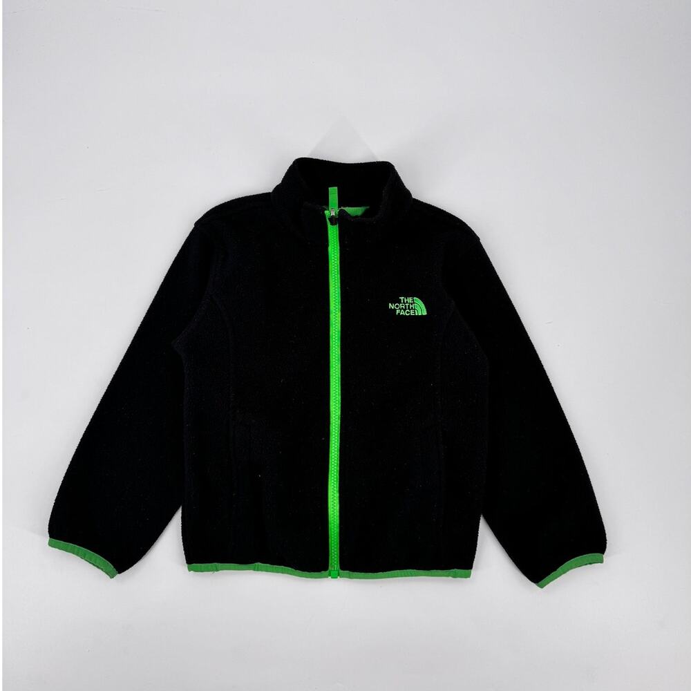 The North Face Boys XXS 5 Black Green Full Zip Fleece Jacket Outdoor Kids